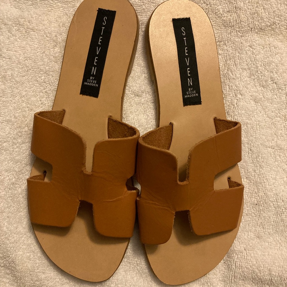 Steven by Steve Madden Sandal Womens 6.5 Brown Greece Slides Open Toe Leather - Picture 5 of 6